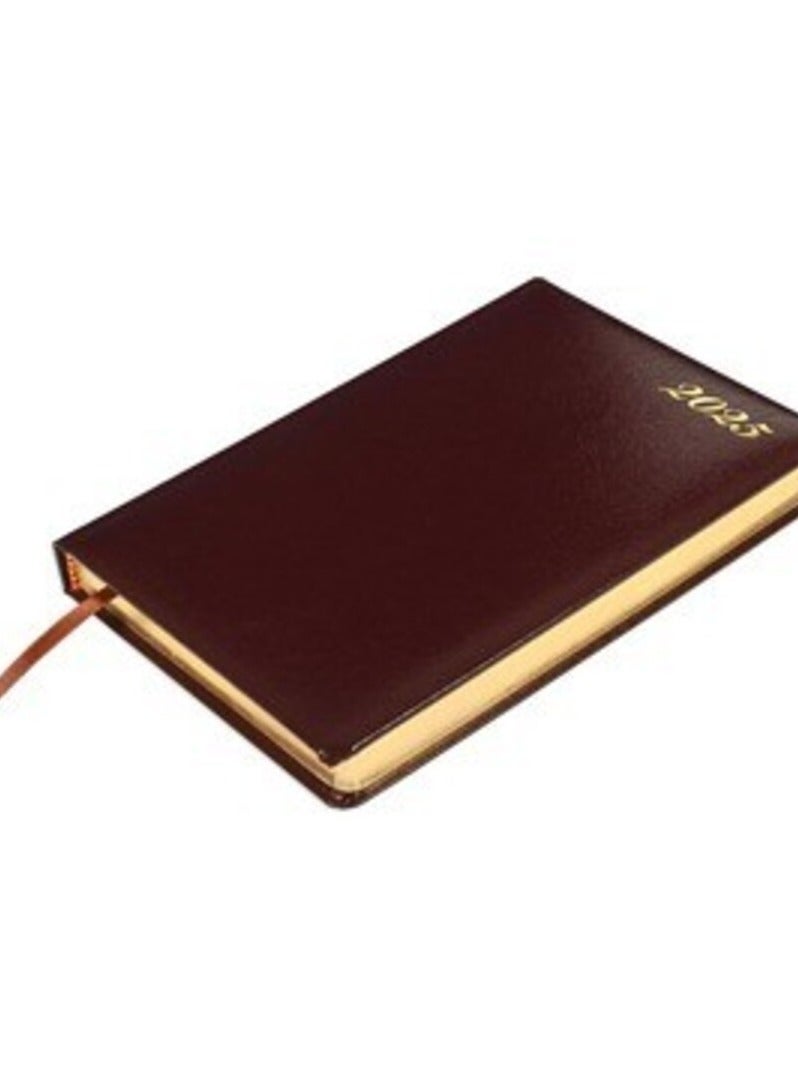 FIS® 2025 A5 Golden Diary, Bonded Leather Materials, 1 Side Padded Cover, Round Corners, Gilded Edges, Size A5(148x210mm), English, 70gsm Ivory Paper, Burgundy-FSDI26EGB25BU