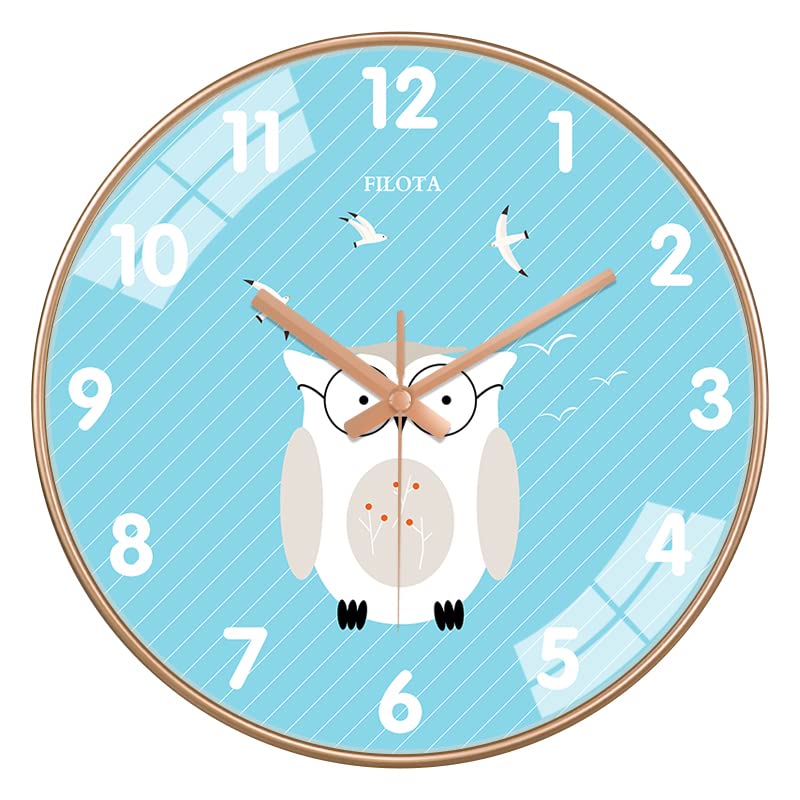 STAR WORK Quartz 12 Inches Premium Glass Wall Clock for Home Stylish Latest Modern Design | Non Ticking Silent Wall Clock - Zero Sound & Disturbance Analog Clock (Sky Blue Owl Clock), 12 Cm - Image 1