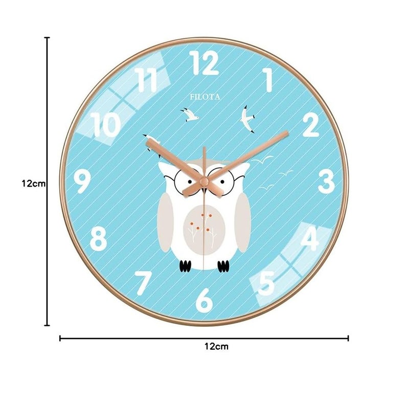 STAR WORK Quartz 12 Inches Premium Glass Wall Clock for Home Stylish Latest Modern Design | Non Ticking Silent Wall Clock - Zero Sound & Disturbance Analog Clock (Sky Blue Owl Clock), 12 Cm - Image 2