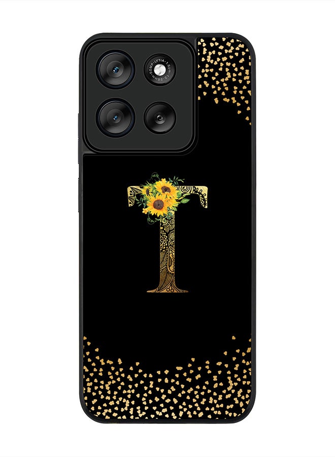 Stylizedd For Motorola Moto G56 Case,Slim fit Camera Protection, Shockproof Thin Phone cover  - Custom Floral Monogram - T ( Black ) - Image 1