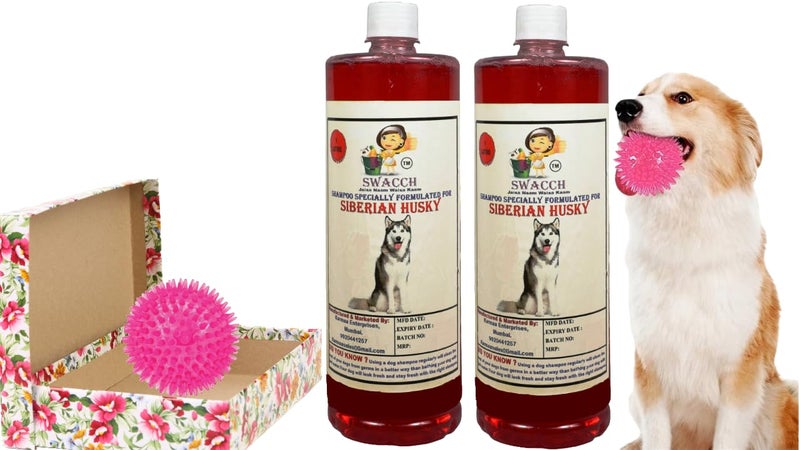 swacch Shampoo | Puppy Safe Shampoo | PH Balanced | Ditch to Itch for Siberian Husky Dog Shampoo 2 Litre (Strawberry) + Spike Ball Chew Toy Combo Pack - Image 1