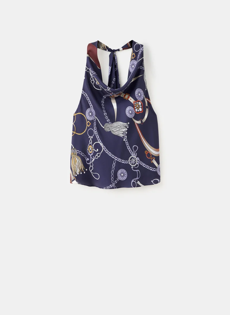 Mango 56-NAVY Printed Halter Top for Women | Best Price UAE