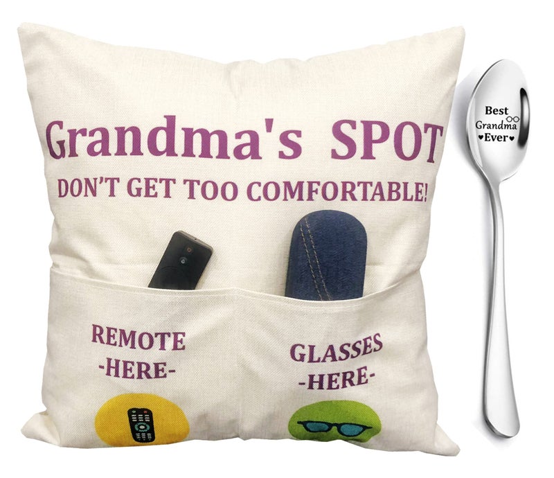 ZUYUROU ZUYUROU Grandma Gifts 2Pocket Grandmas Spot Throw Pillow Covers 18x18 Inch  Engraved Spoon Birthday Christmas hanksgiving Day Gifts for Grandma Mom Gigi Nana Mimi 