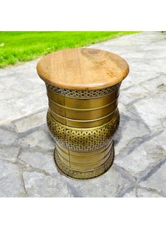 RSN RSN Metal Iron Garden Stool with Floral Cutwork Design Wooden Top Decorative Stool for HomeIron Decorative Table Size17 11 inches 