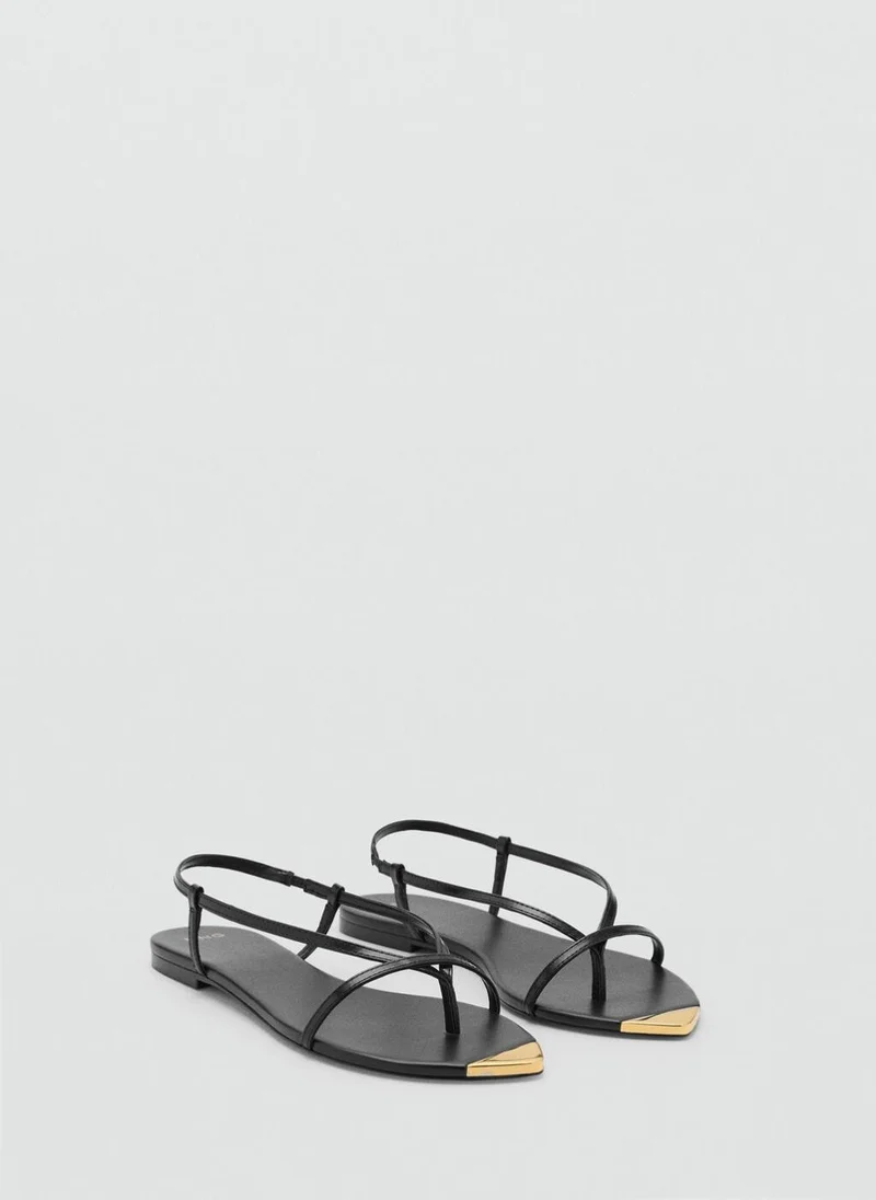 MANGO Leather Sandals With Strap And Contrasting Toe