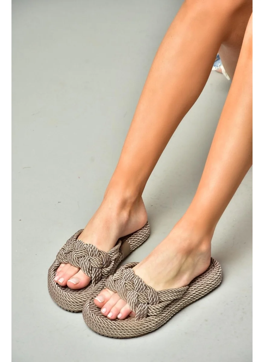 Fox Shoes S596022704 Mink Rope String Straw Slippers