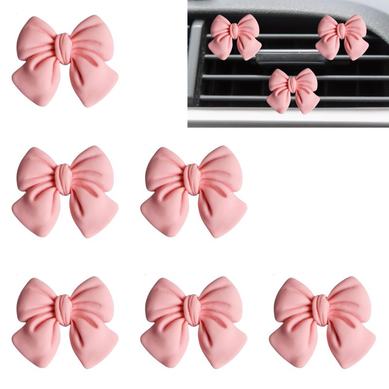Pink Bow Car Air Freshener 6pcs Secure Vent Clip For Continuous Diffusion - Long-Lasting Freshness With Essential Oil Slot For Women Home And Office - Image 1