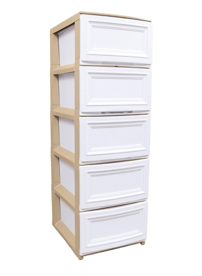 Concept home - 5-Layer Storage Drawer Cabinet Wooden Design White/Beige 42x104x34 cm - Image 1