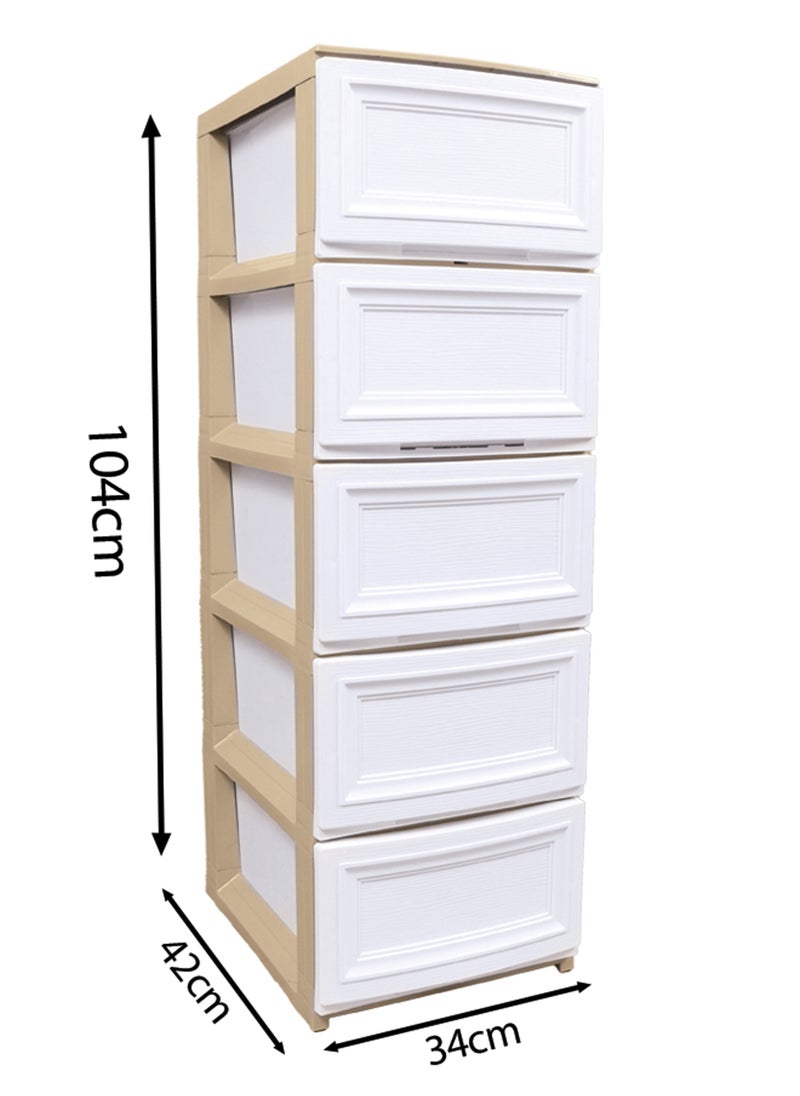 Concept home - 5-Layer Storage Drawer Cabinet Wooden Design White/Beige 42x104x34 cm - Image 1