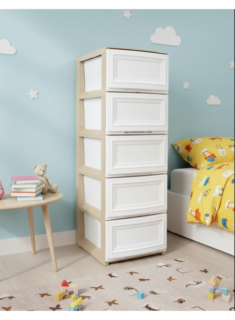 كونسيبت هوم درج تخزين من 5 طبقات خزانة تصميم خشبي أبيض/بيج  42x104x34 سم - Image 3