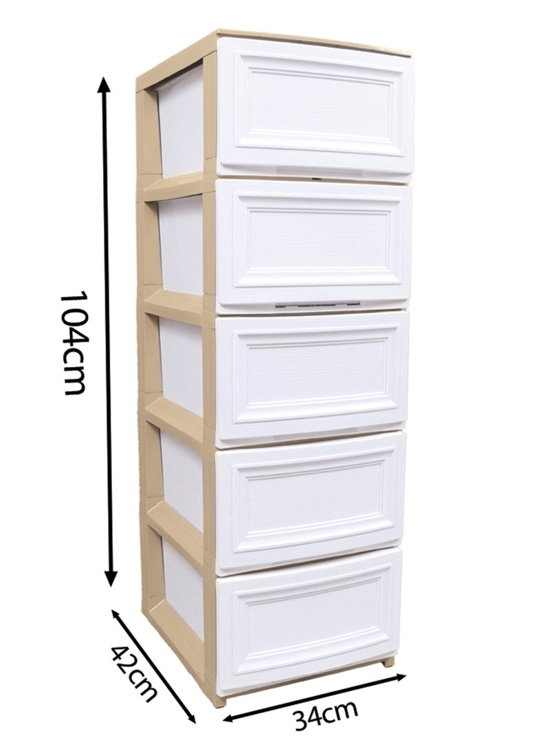 كونسيبت هوم درج تخزين من 5 طبقات خزانة تصميم خشبي أبيض/بيج  42x104x34 سم - Image 4