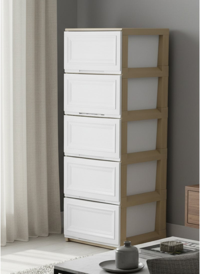 كونسيبت هوم درج تخزين من 5 طبقات خزانة تصميم خشبي أبيض/بيج  42x104x34 سم - Image 2