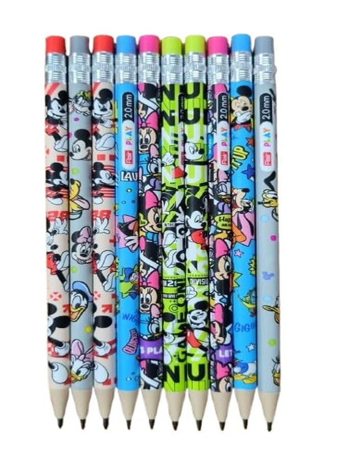 Flair 2.0mm Mechanical Multicolor Extra Dark 2B Pencils| Mickey & Friends Play+Princess+Thrill Characters- 10 Eachx3= 30 Pencils| Wood Free Writing|1 Big Sharpner & 1 Eraser With Each Pack| Refillable - Image 2
