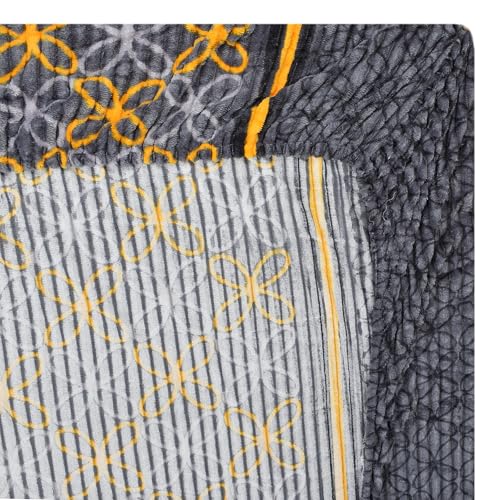 KAWI 350 TC Velvet Pencil Print Warm Flannel Double Bed Elastic Fitted Fleece King Size Bedsheet with 2 Zipper Pillow Cover (72"x78" up to 10" Inch Mattress Size) - Black & Yellow Colour - Image 4