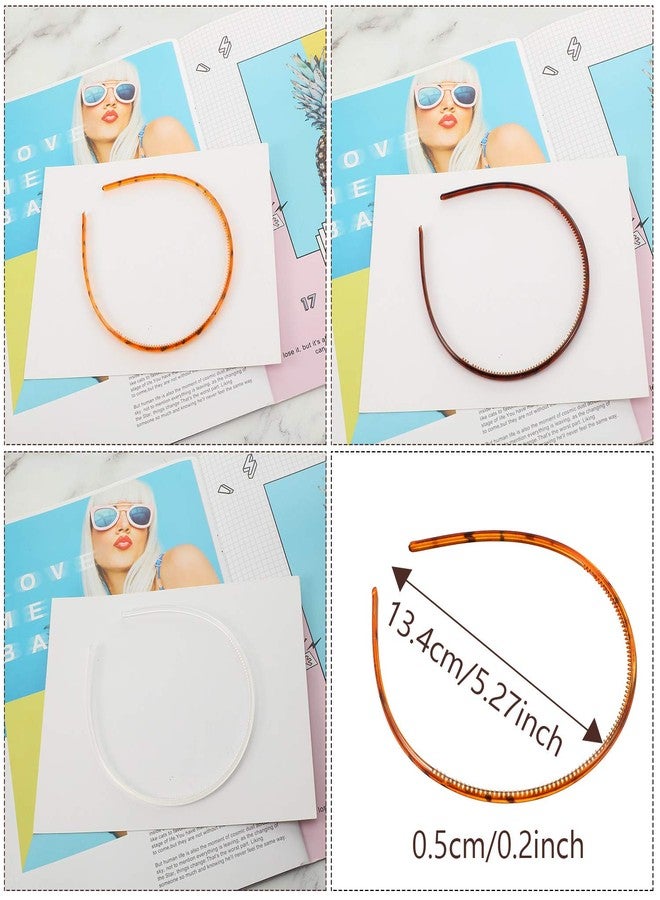 WILLBOND 6 Pieces Plastic Headbands for Women Thin Headband with Teeth Plain Head Bands for Halloween Christmas Women's Hair(5 mm,Light Brown, Deep Brown, Transparent) - Image 5
