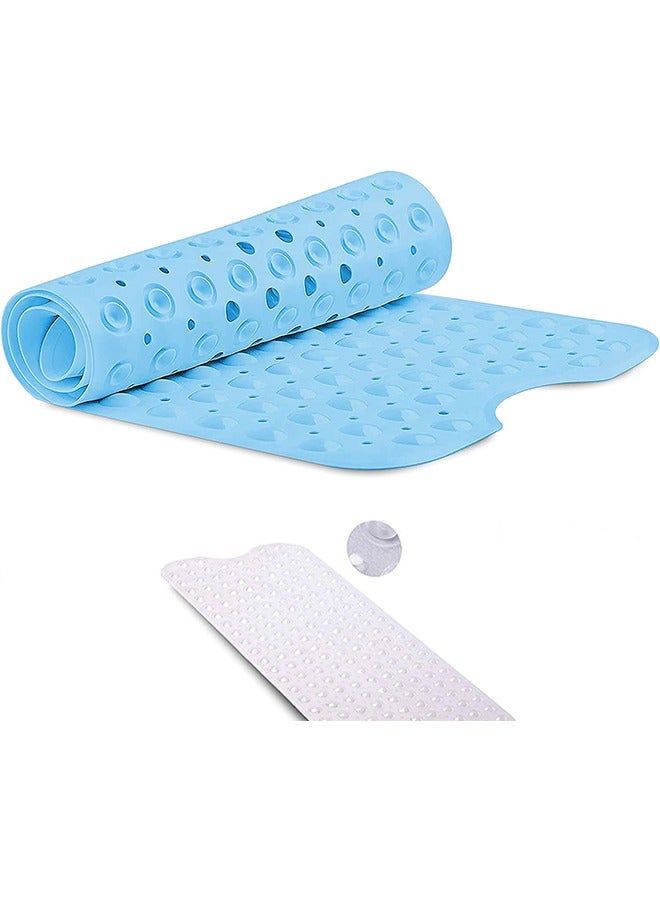 الرائد سجادة حوض استحمام غير قابلة للان滑 مع أكواب شفط 100x40 سم / 40x16 بوصة سجادة حوض استحمام فائقة الطول مقاومة للعفن قابلة للغسيل في الغسالة سجادة استحمام مثالية للمنازل الخالية من اللاتكس (زرقاء) - Image 1