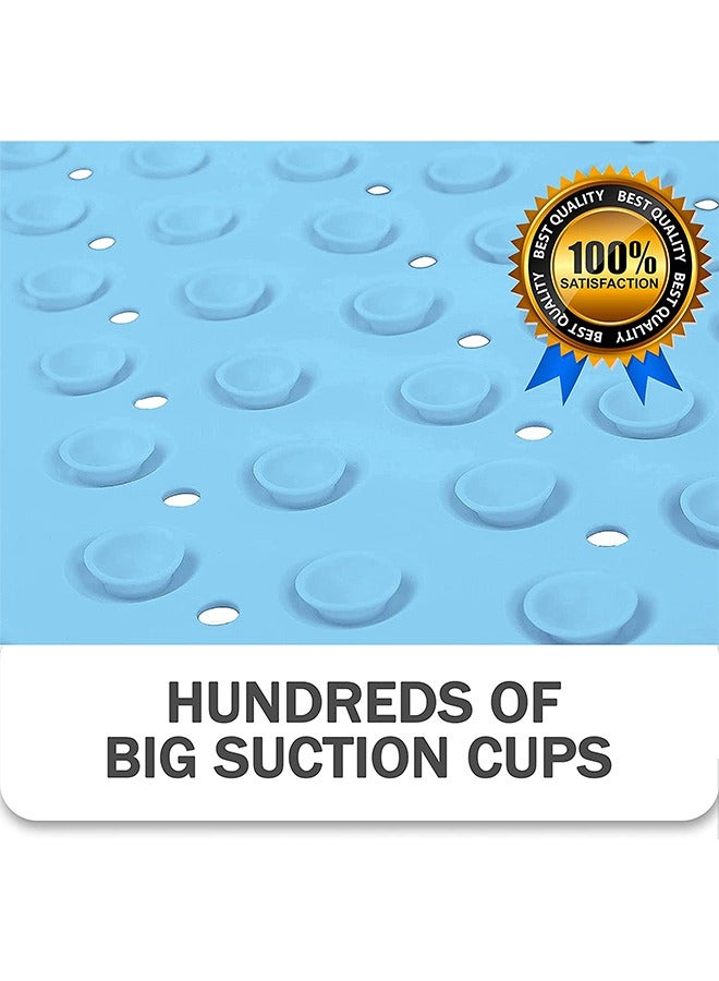 الرائد سجادة حوض استحمام غير قابلة للان滑 مع أكواب شفط 100x40 سم / 40x16 بوصة سجادة حوض استحمام فائقة الطول مقاومة للعفن قابلة للغسيل في الغسالة سجادة استحمام مثالية للمنازل الخالية من اللاتكس (زرقاء) - Image 5