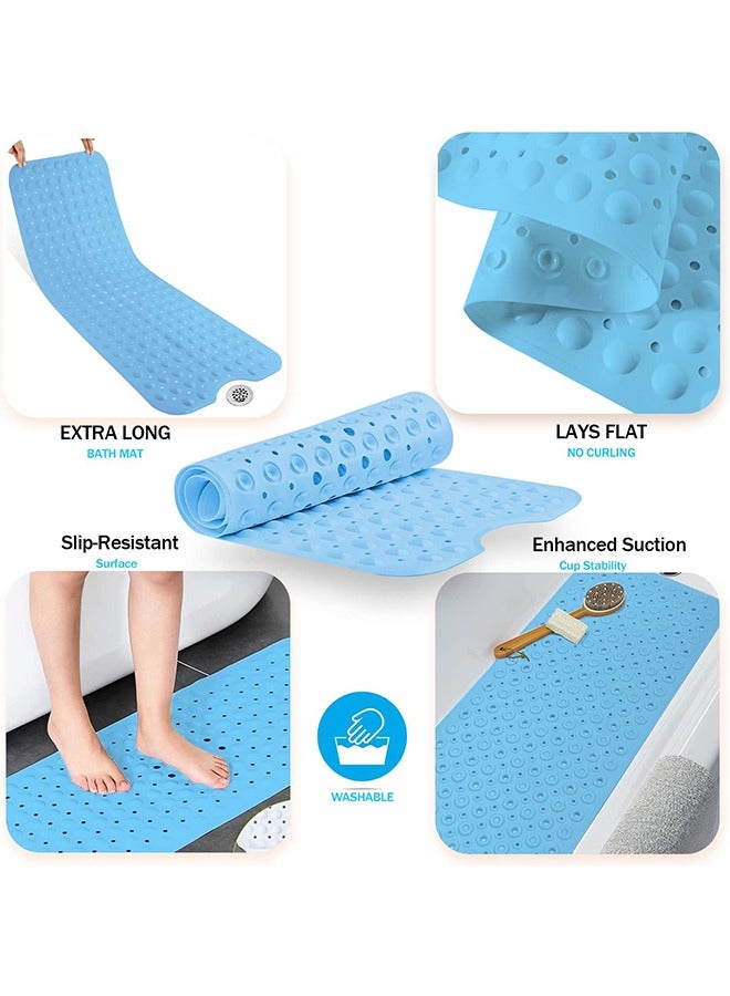 الرائد سجادة حوض استحمام غير قابلة للان滑 مع أكواب شفط 100x40 سم / 40x16 بوصة سجادة حوض استحمام فائقة الطول مقاومة للعفن قابلة للغسيل في الغسالة سجادة استحمام مثالية للمنازل الخالية من اللاتكس (زرقاء) - Image 4