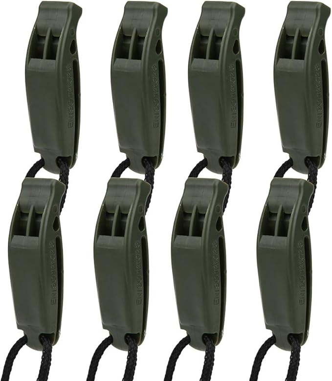 Green Waterproof Dual Frequency Emergency Whistle 8 Pack For Outdoor Sports Camping Boating - Image 1