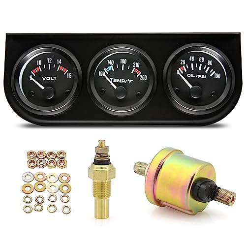 ARTILAURA 52mm Triple Gauge Set (Oil Pressure + Water Temp + Voltmeter) 3 in1 Auto 3 Gauge Cluster kit Dashboard with Black Console for 12V Cars - Image 1