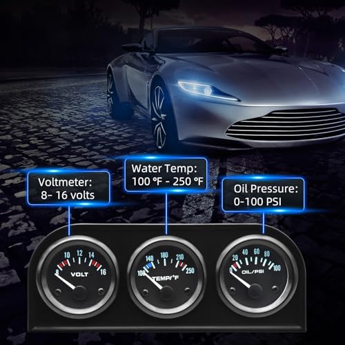 ARTILAURA 52mm Triple Gauge Set (Oil Pressure + Water Temp + Voltmeter) 3 in1 Auto 3 Gauge Cluster kit Dashboard with Black Console for 12V Cars - Image 3