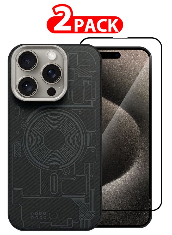 CATANES [for iPhone 15 Pro Max] 2 Pack Case and Screen Protector Carbon Fiber Made Slim & Light Shockproof Phone Cover Grade Protection - Image 1