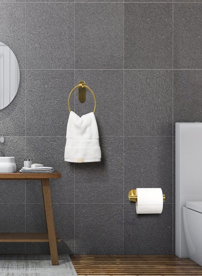 HouseAid Self Adhesive Towel Ring and Toilet Paper Holder Set, Stainless Steel No Drilling Hand Towel Holder Kit for Bathroom, Brushed Gold (2 Pieces) - Image 2