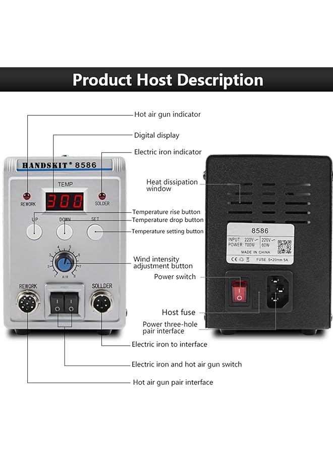 erorex Soldering Iron Iron Gun 858D 700W High Quality Soldering Station Led Digital Solder Iron Desoldering Station Bga Rework Solder Station Hot Air Gun + Electric Iron Set For Smd Smt Dip - Image 4