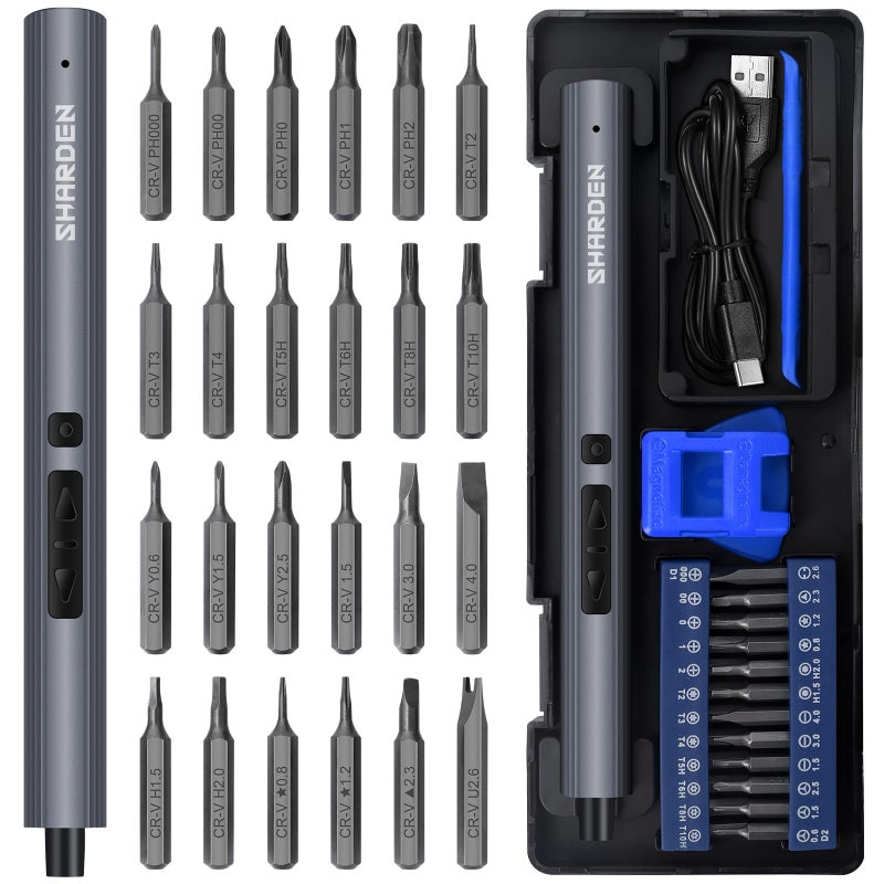Sharden Mini Electric Screwdriver  29 In 1 Small Electric Screwdriver Kit With 24 Magnetic Bits  Precision Cordless Repair Tool For Phone  Camera  Laptop  Watch - Image 1