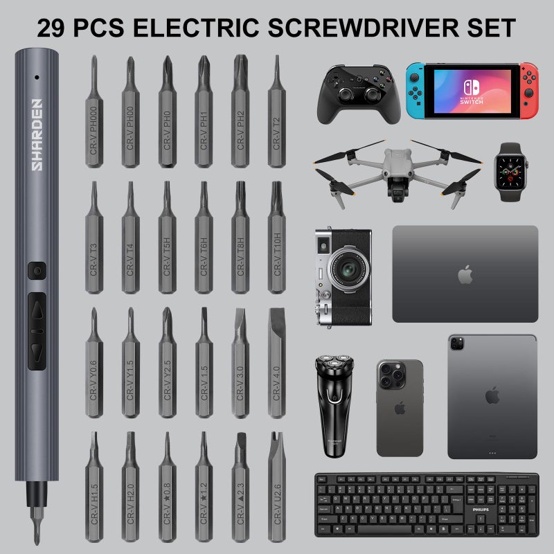 Sharden Mini Electric Screwdriver  29 In 1 Small Electric Screwdriver Kit With 24 Magnetic Bits  Precision Cordless Repair Tool For Phone  Camera  Laptop  Watch - Image 2