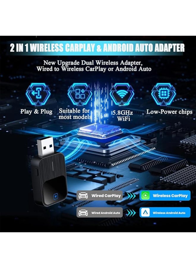 محول CarPlay اللاسلكي وAndroid Auto، محول CarPlay اللاسلكي، اتصال USB/Type C، متوافق مع iOS 10+ وAndroid 11 (مع امتداد USB-A) - Image 2