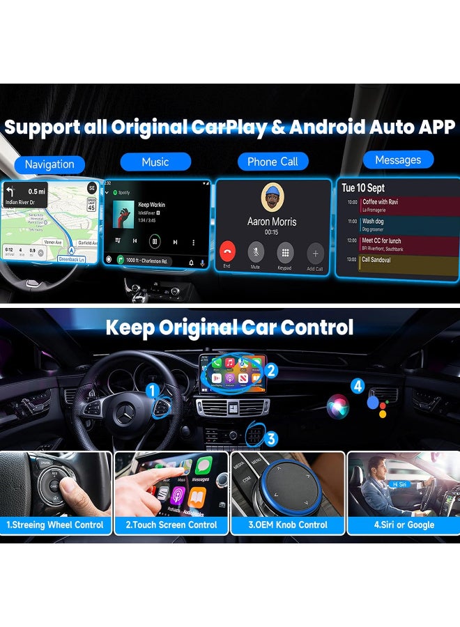 محول CarPlay اللاسلكي وAndroid Auto، محول CarPlay اللاسلكي، اتصال USB/Type C، متوافق مع iOS 10+ وAndroid 11 (مع امتداد USB-A) - Image 3