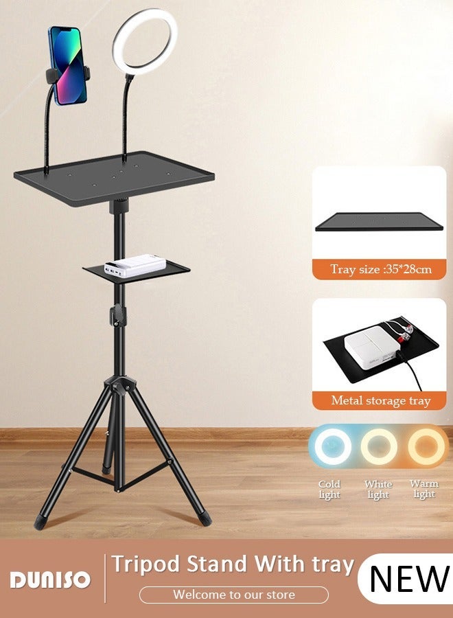 DUNISO Mobile Phone Holder Tray, Phone Live Streaming Holder for Outdoor and Indoor, Live Streaming Stand with Metal Pallet and USB Tri-color Light for Vlog Selfie Live Streaming Video - Image 1