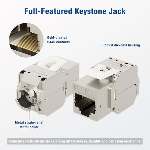 iwillink 10Gbps RJ45 Cat6A Keystone Jack, Shielded Keystone Jacks, 180 Degree Toolless Zinc-Alloy Housing Keystone Jack, 25-Pack - Image 4