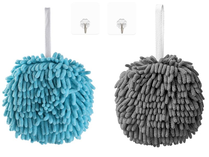 yaocoral Chenille Hand TowelHanging Hand Towels for BathroomKitchen Hand Towels with Hanging LoopsFuzzy Hand Towel Ball Quick DrySet of 2GreyBlue