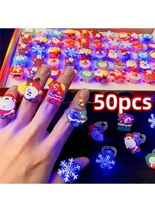 50 قطعة حلقات مضيئة لعيد الهالوين، متوهجة في الظلام بأشكال قرع العسل والأشباح والخفافيش، تضيء ذاتيًا مع مفتاح تشغيل/إيقاف، تعمل بالبطارية المرفقة، هدايا للحفلات وعيد الميلاد وأعياد الميلاد. - Image 1