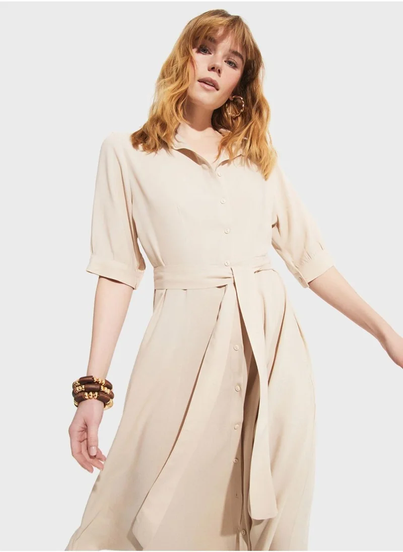 JUNE Belted Midi Dress