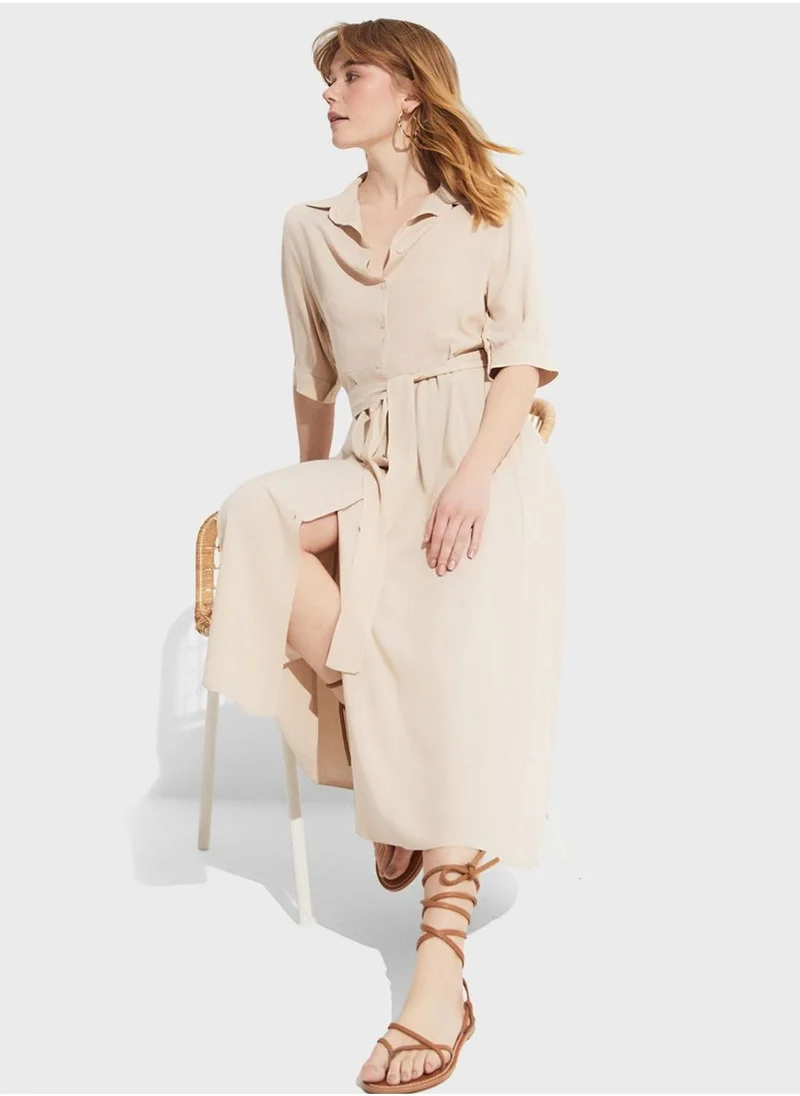 JUNE Belted Midi Dress