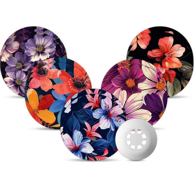 Amolyfe Libre 3 Sensor Covers Waterproof, Amolyfe 10 Pack Freestyle Libre 3 Plus Covers, Bump-Proof with Hard Cap, Breathable Latex Free Glucose Sensor CGM Adhesive Patches, 14-Day CGM Protection (B.Flower) - Image 1