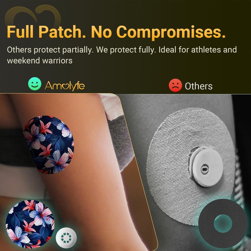 Amolyfe Libre 3 Sensor Covers Waterproof, Amolyfe 10 Pack Freestyle Libre 3 Plus Covers, Bump-Proof with Hard Cap, Breathable Latex Free Glucose Sensor CGM Adhesive Patches, 14-Day CGM Protection (B.Flower) - Image 3