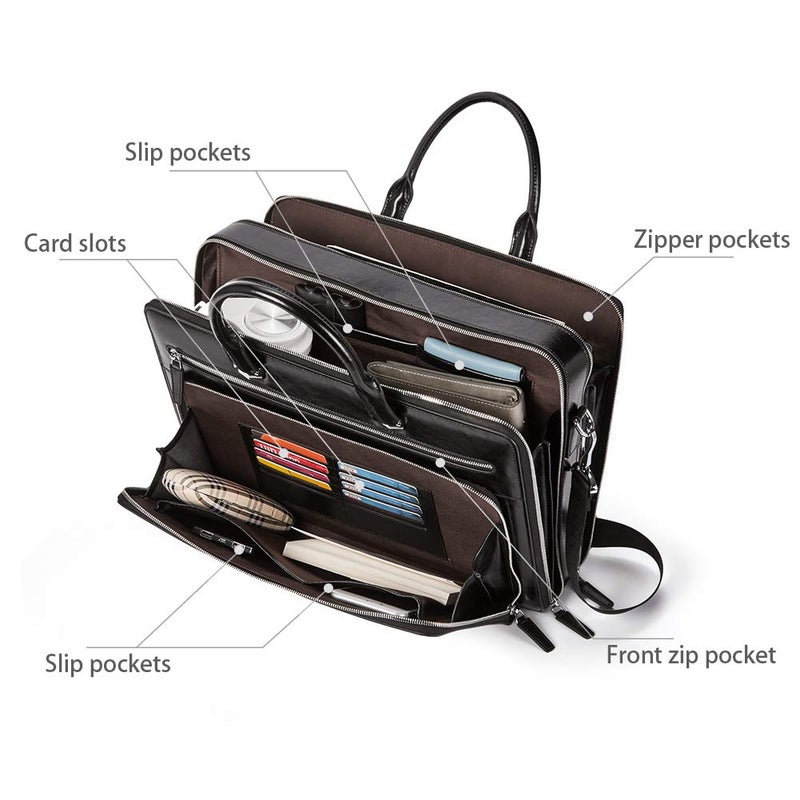 BOSTANTEN Briefcases for Men Leather Laptop Bag 15.6 inch Computer Messenger Shoulder Slim Bag Buisness Travel Work Case - Image 2