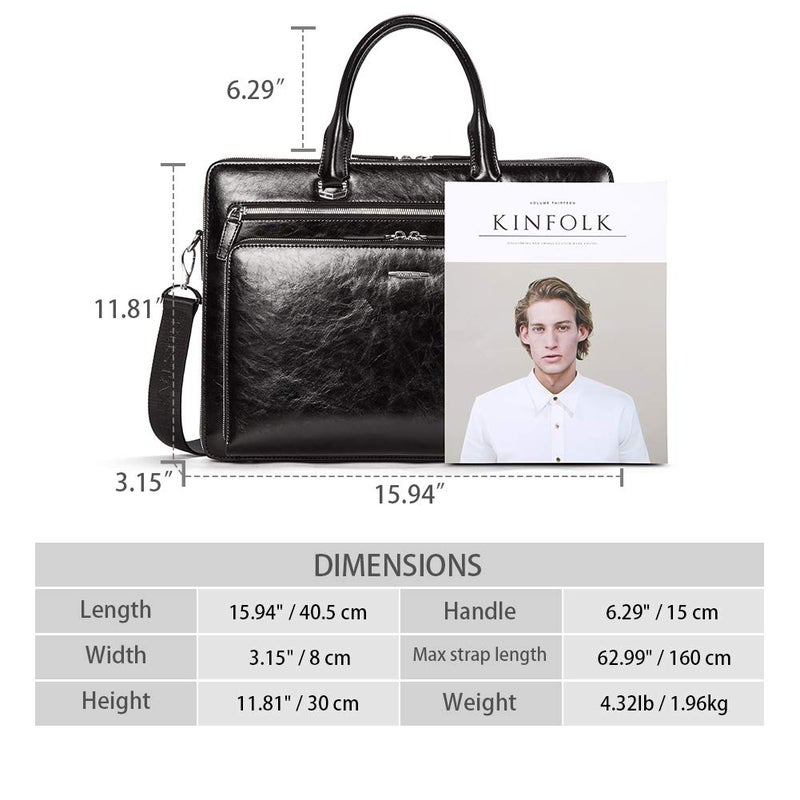 BOSTANTEN Briefcases for Men Leather Laptop Bag 15.6 inch Computer Messenger Shoulder Slim Bag Buisness Travel Work Case - Image 3