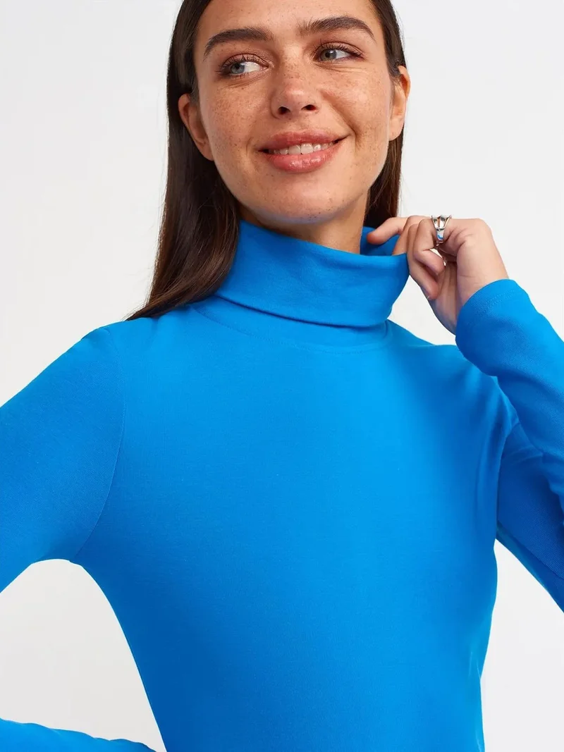 ديلفين Dilvin Women's Slim Fit Turtleneck Jersey Blouse