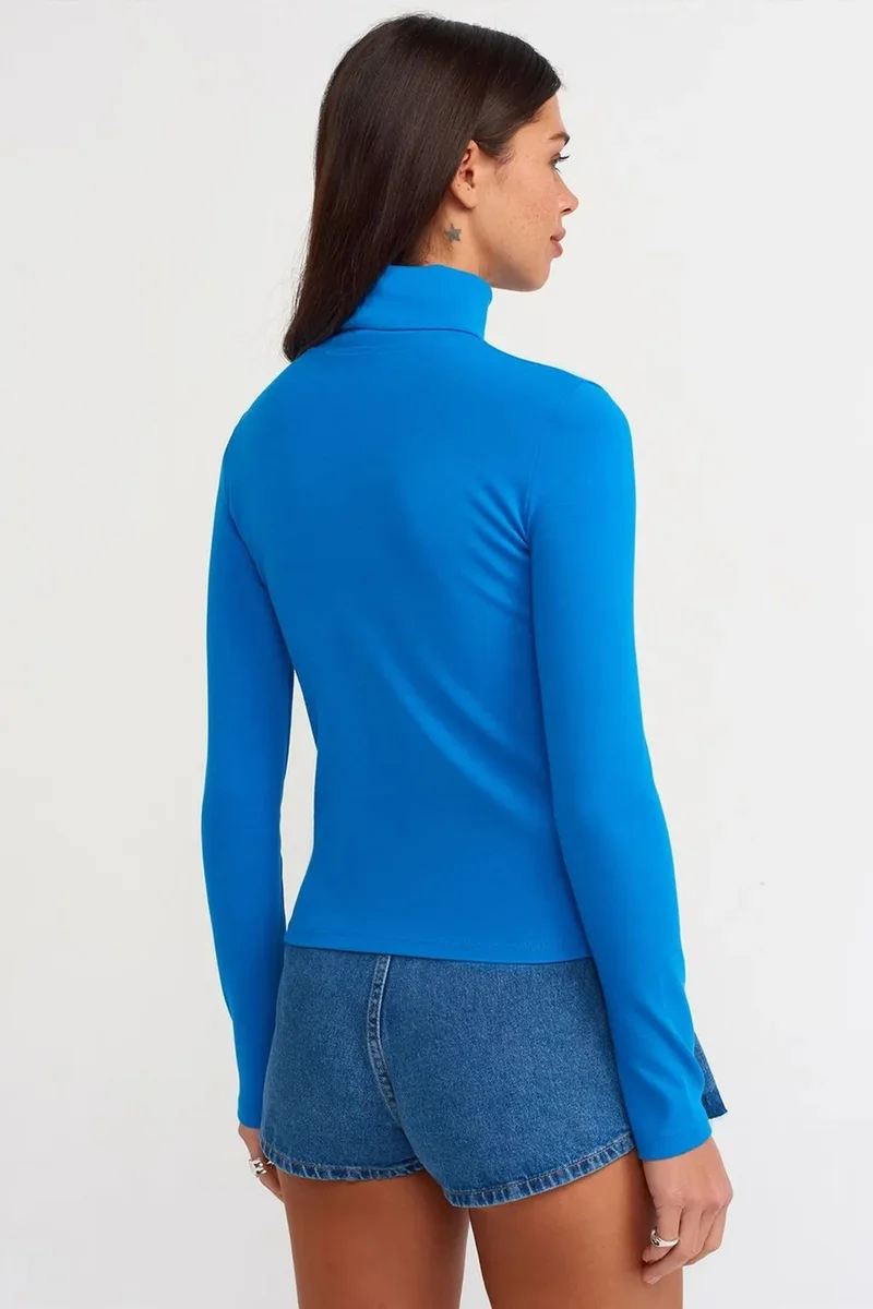 Dilvin Cobalt Blue DILVIN Women's Slim Fit Turtleneck Jersey Blouse for Women | Best Price UAE