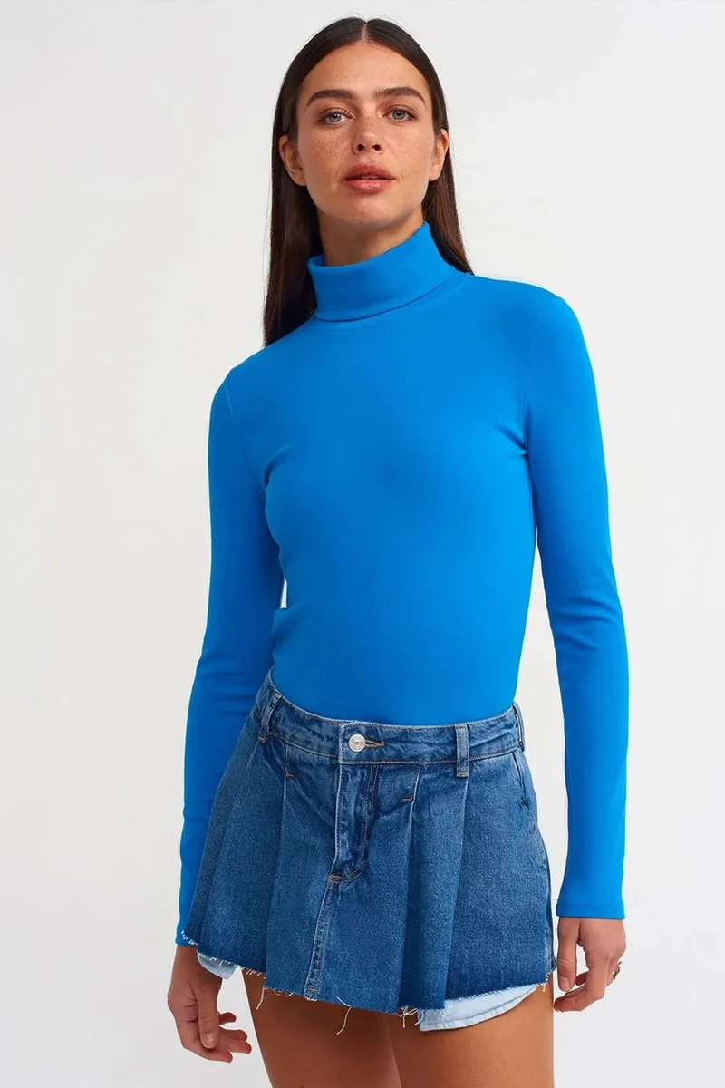 Dilvin Cobalt Blue DILVIN Women's Slim Fit Turtleneck Jersey Blouse for Women | Best Price UAE