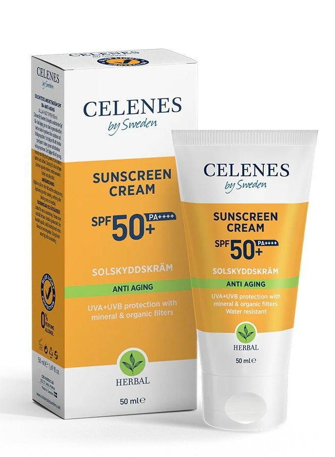 Celenes by Sweden Herbal Sunscreen Cream Anti Aging SPF 50+ - For All Skin Types - 50 ml - Image 1