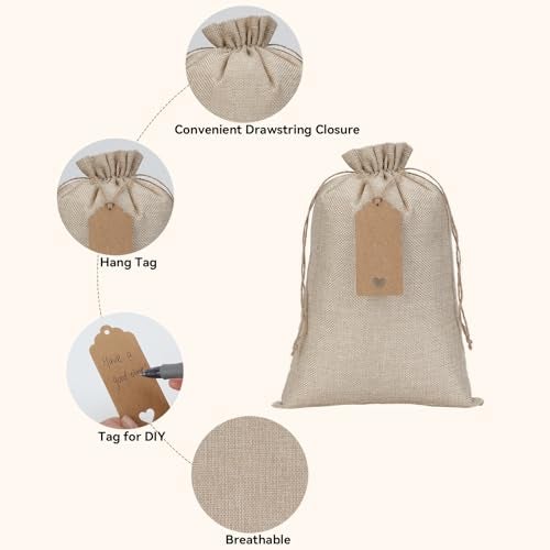 Tapleap Burlap Bags with Drawstring - 10Pcs 8x12 Gift Sacks for Wrapping Christmas or Thanksgiving Favors, Clothes, Seeds, Mason Jars, For Birthday, Wedding, Graduation Party, Household Use - Image 3