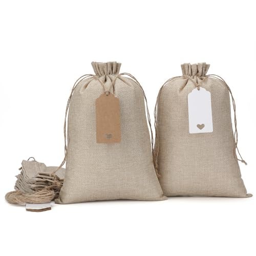 Tapleap Burlap Bags with Drawstring - 10Pcs 8x12 Gift Sacks for Wrapping Christmas or Thanksgiving Favors, Clothes, Seeds, Mason Jars, For Birthday, Wedding, Graduation Party, Household Use - Image 1