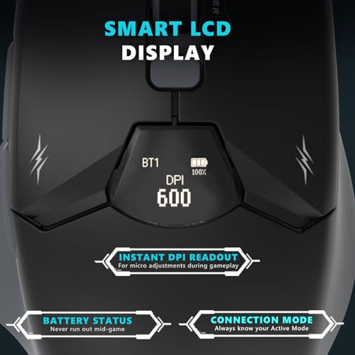 EvoFox Banshee 2 Wireless Gaming Mouse with Display Tri-Mode (2X BT,2.4G&Wired) | PixArt Sensor, 1000Hz Polling Rate, 12,000 DPI, 6 Programmable Buttons, Software Support - Image 4