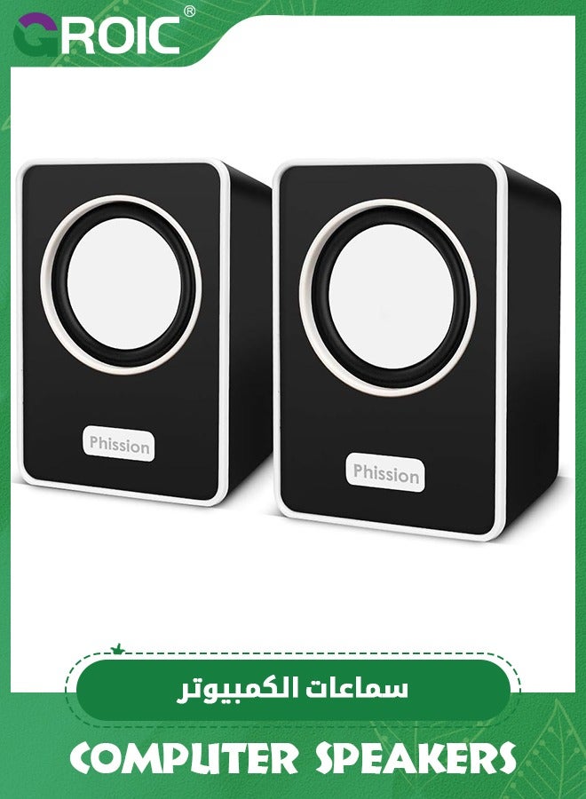 GROIC Black Computer Speakers, Phission Mini Speaker with Stereo Sound 6W USB Powered 3.5 mm AUX-in Portable Speaker for Computer, Laptop, Notebook, Desktop  - Image 1